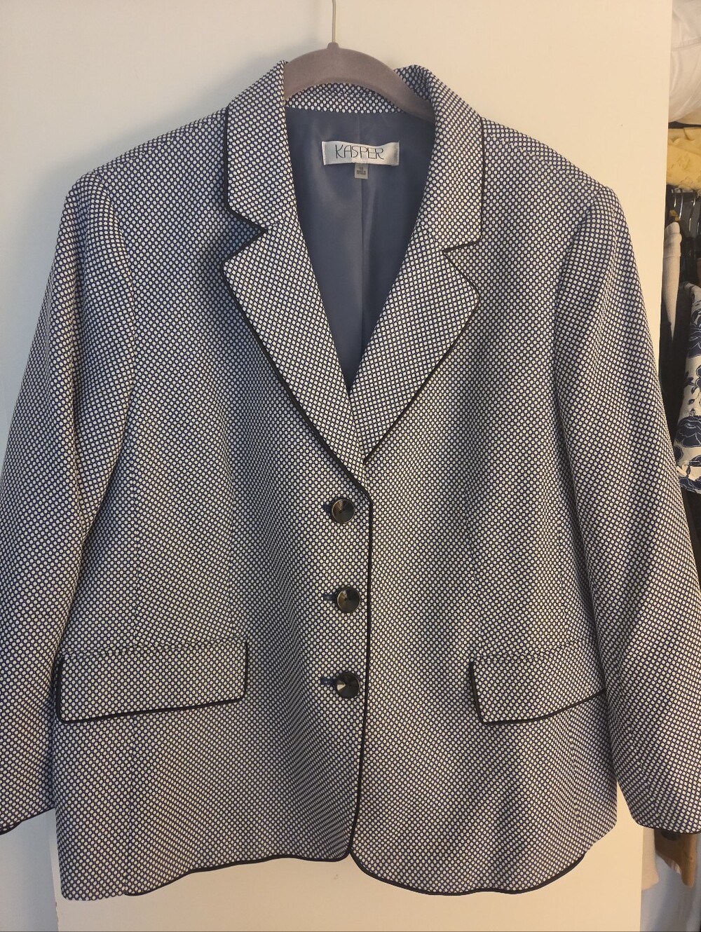 Kasper Navy & White Polka Dot Blazer Size 16 | Seasonless | Career | Class